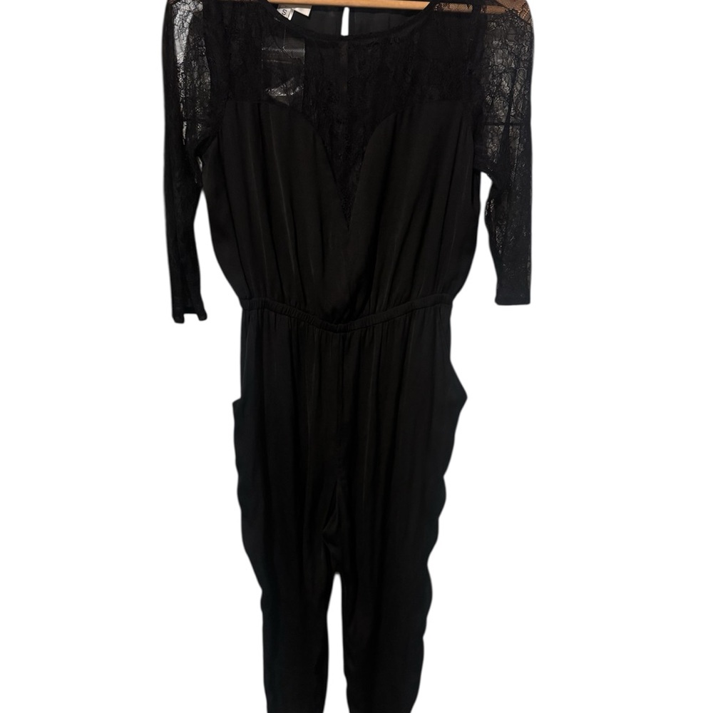 Corey Lynn Calter Elegant, Black silky/lace pant jumpsuit NWT Size small